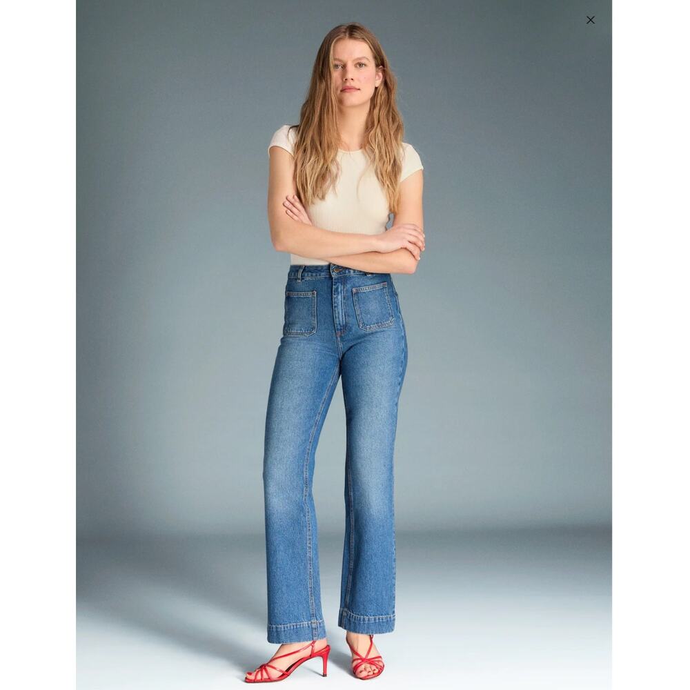 Rouje Womens Belleville Jeans Size 28 Wide Leg Medium Wash Classic Parisian NEW